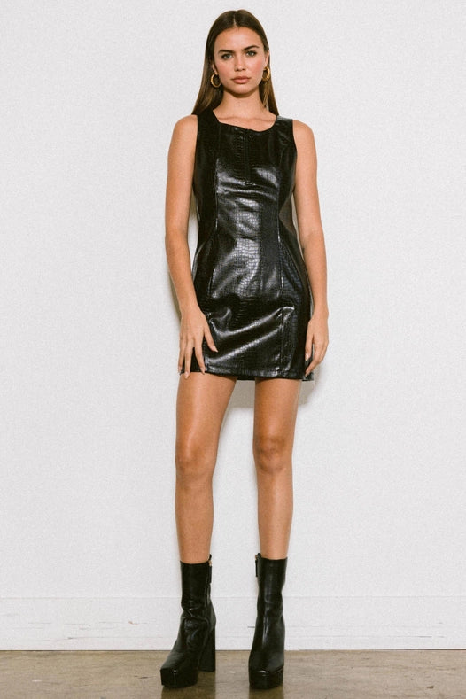 Megan Vegan Leather Dress Black