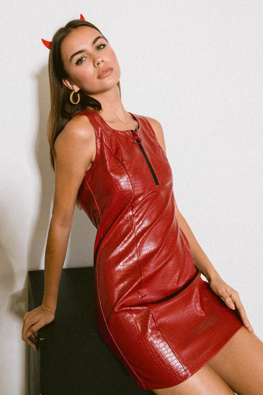 Megan Vegan Leather Dress Crimson