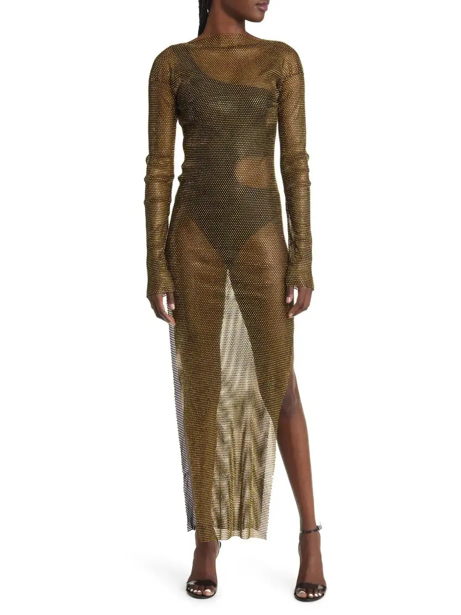 Meghan Metallic Mesh Stretch Maxi Dress