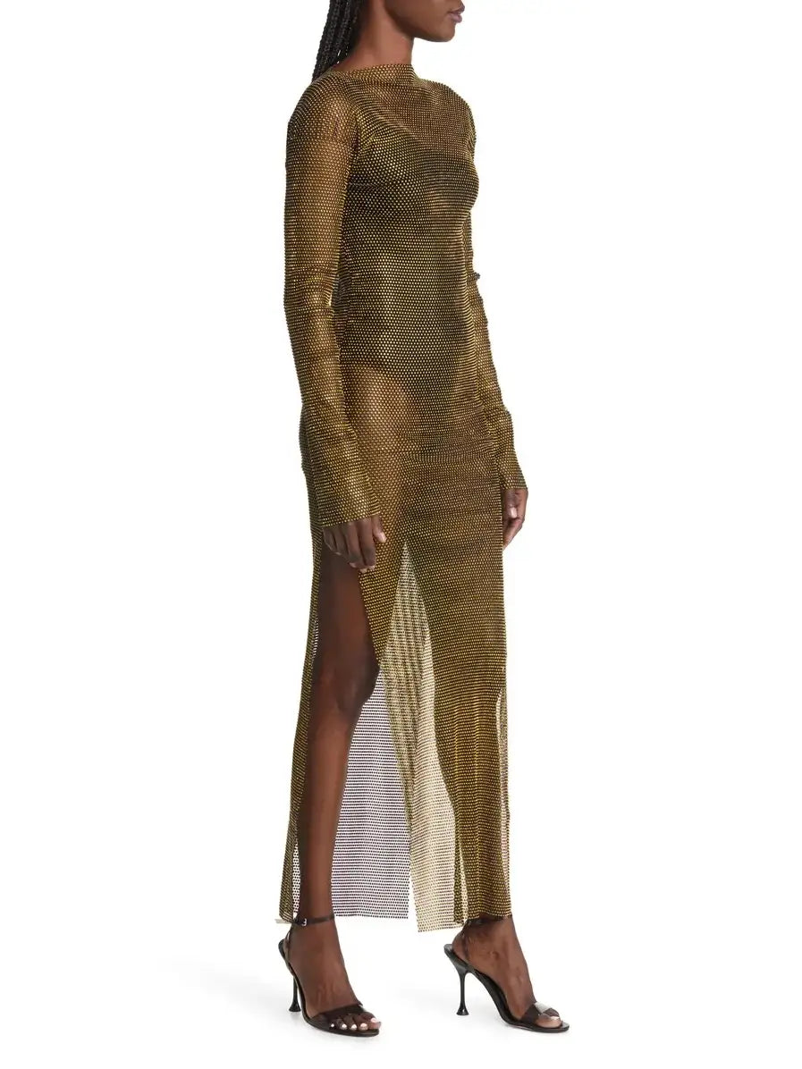 Meghan Metallic Mesh Stretch Maxi Dress