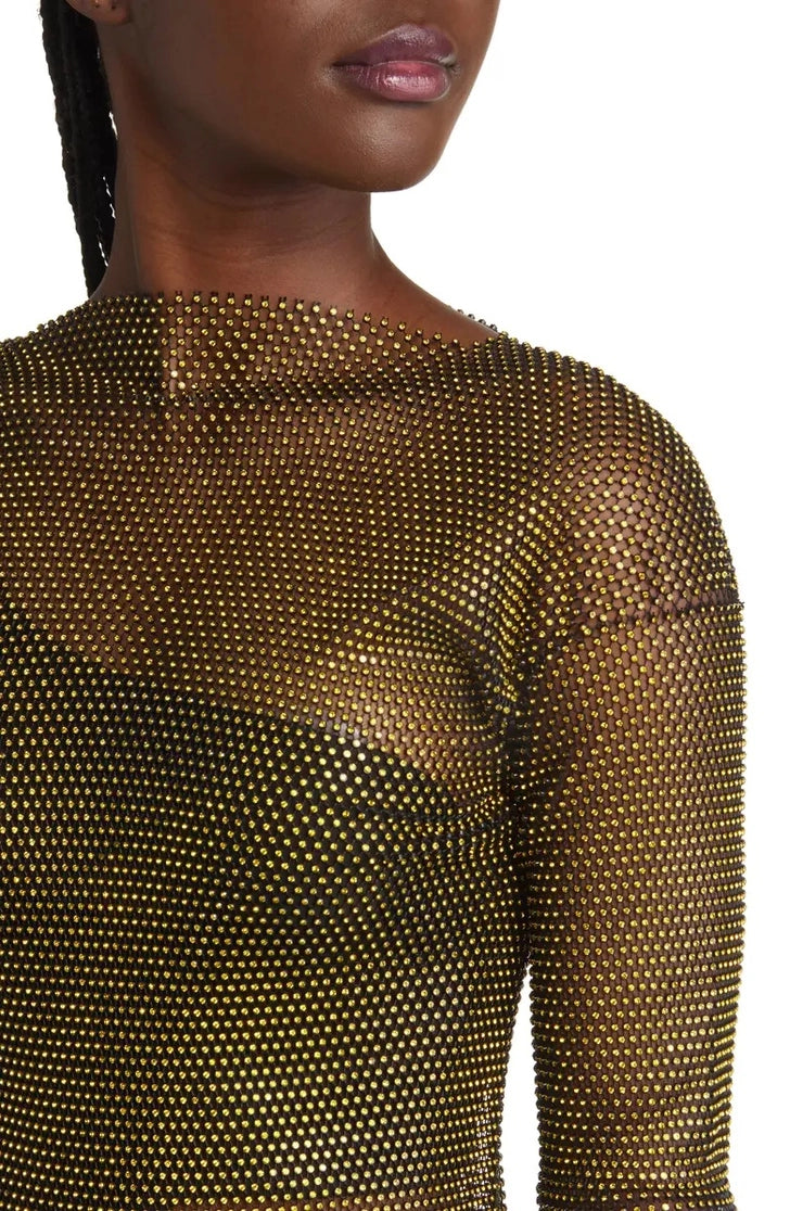 Meghan Metallic Mesh Stretch Maxi Dress