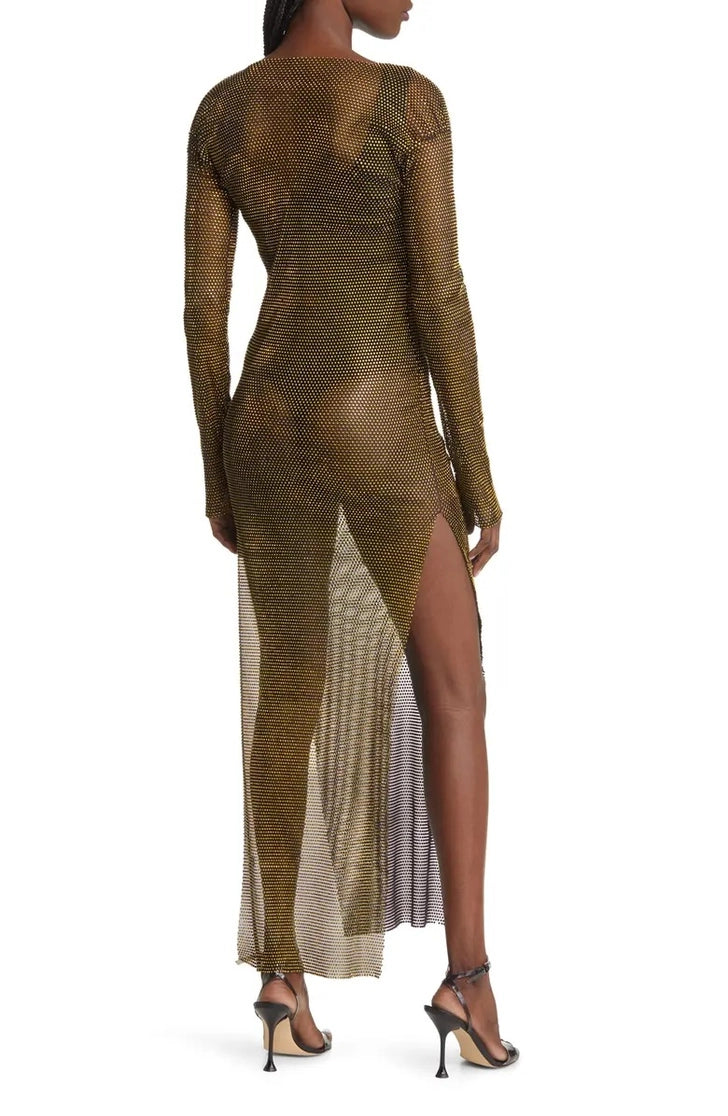 Meghan Metallic Mesh Stretch Maxi Dress