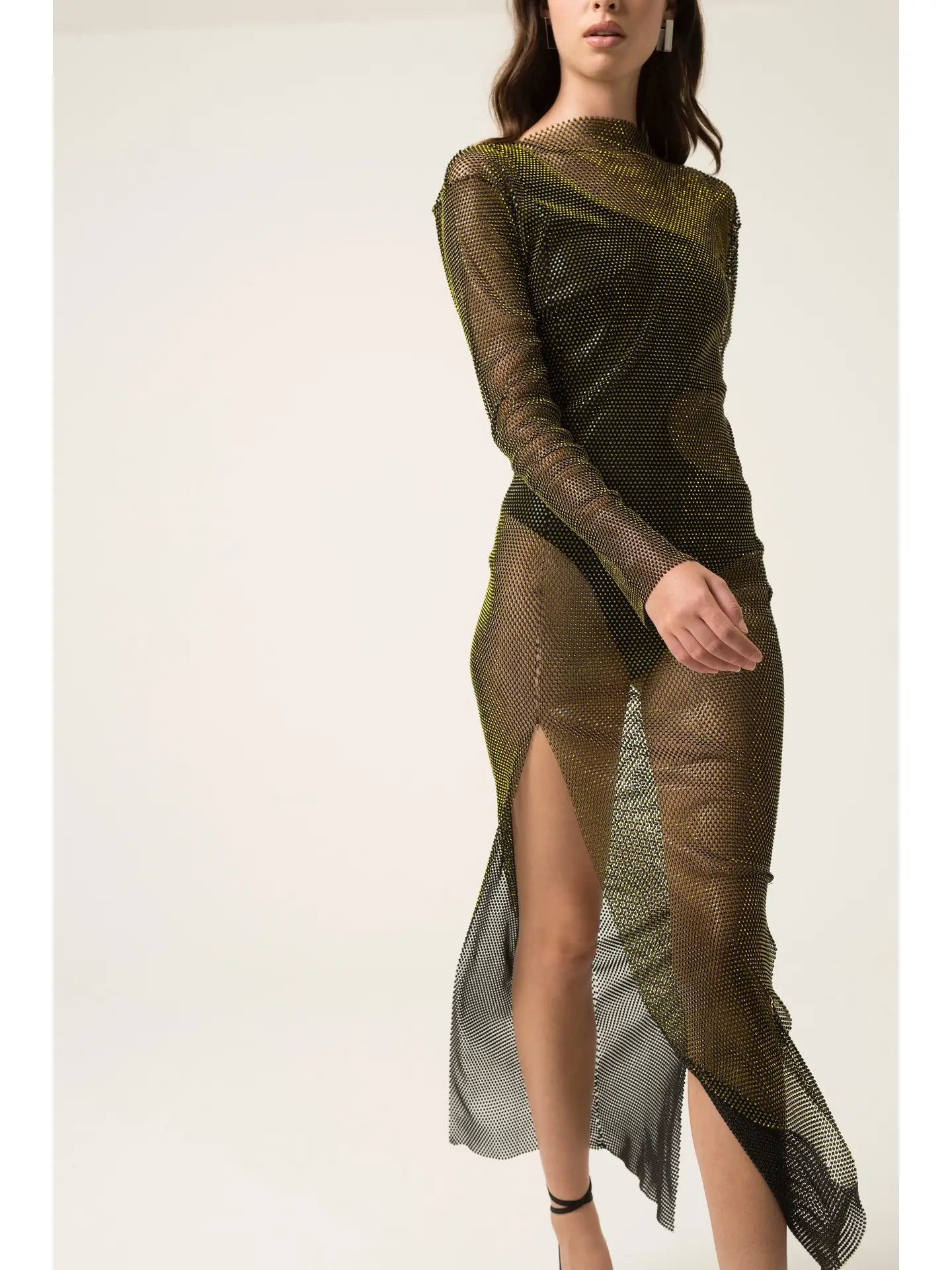 Meghan Metallic Mesh Stretch Maxi Dress