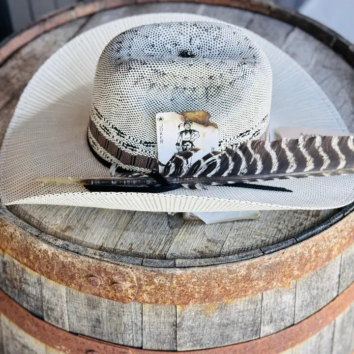 Men’S Women's Straw Cowboy Hat with Turkey Feather & Burned Card-Cowboy Hat-The Sterling Gypsy-M-Urbanheer