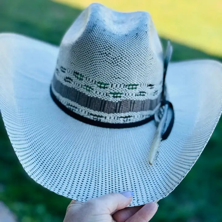 Men’S Women's Straw Cowboy Hat with Turkey Feather & Burned Card-Cowboy Hat-The Sterling Gypsy-M-Urbanheer