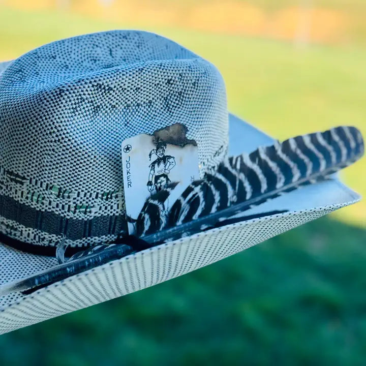 Men’S Women's Straw Cowboy Hat with Turkey Feather & Burned Card-Cowboy Hat-The Sterling Gypsy-M-Urbanheer