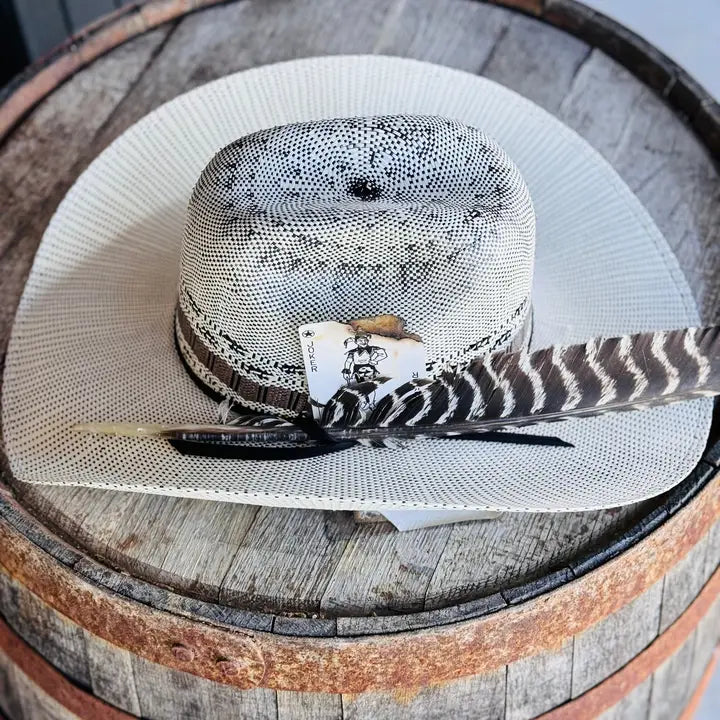 Men’S Women's Straw Cowboy Hat with Turkey Feather & Burned Card-Cowboy Hat-The Sterling Gypsy-M-Urbanheer