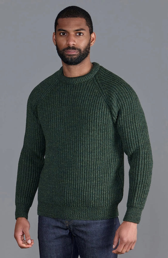 Mens 100% British Wool Heavyweight Ribbed Jumper-Jumper-Paul James Knitwear-S-Loden Green-Urbanheer