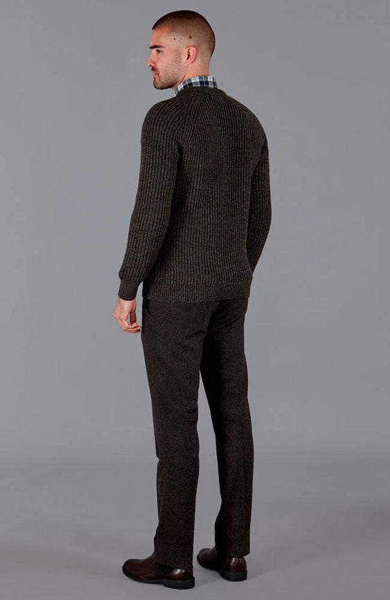 Mens 100% British Wool Heavyweight Ribbed Jumper-Jumper-Paul James Knitwear-S-Loden Green-Urbanheer