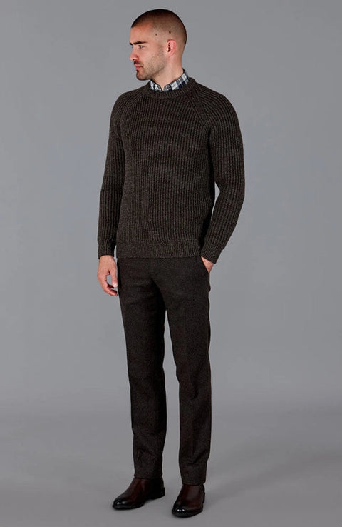 Mens 100% British Wool Heavyweight Ribbed Jumper-Jumper-Paul James Knitwear-S-Loden Green-Urbanheer
