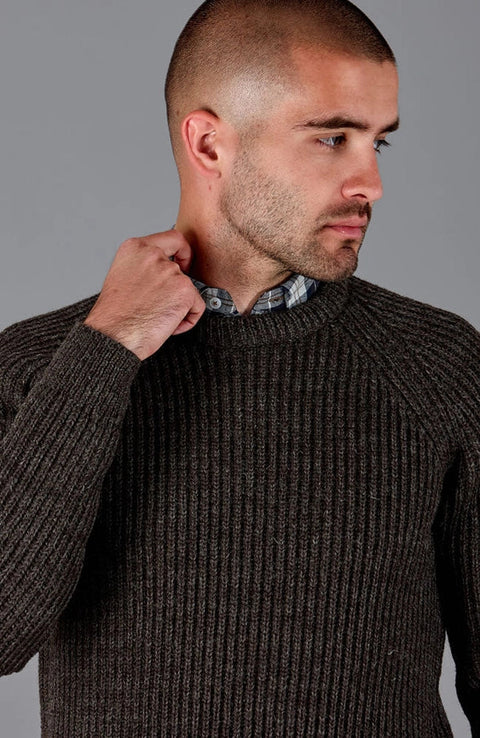 Mens 100% British Wool Heavyweight Ribbed Jumper-Jumper-Paul James Knitwear-S-Loden Green-Urbanheer