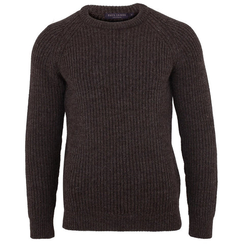 Mens 100% British Wool Heavyweight Ribbed Jumper-Jumper-Paul James Knitwear-S-Loden Green-Urbanheer
