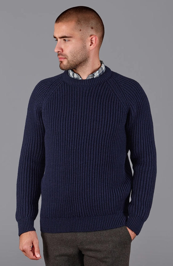 Mens 100% British Wool Heavyweight Ribbed Jumper Navy-Jumper-Paul James Knitwear-S-Navy-Urbanheer