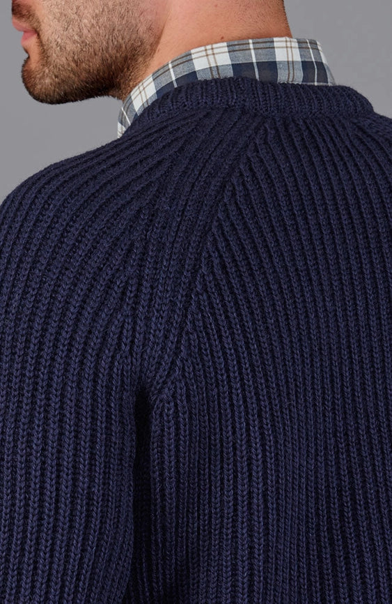 Mens 100% British Wool Heavyweight Ribbed Jumper Navy-Jumper-Paul James Knitwear-S-Navy-Urbanheer