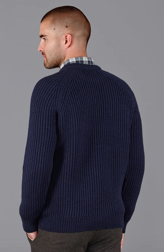 Mens 100% British Wool Heavyweight Ribbed Jumper Navy-Jumper-Paul James Knitwear-S-Navy-Urbanheer