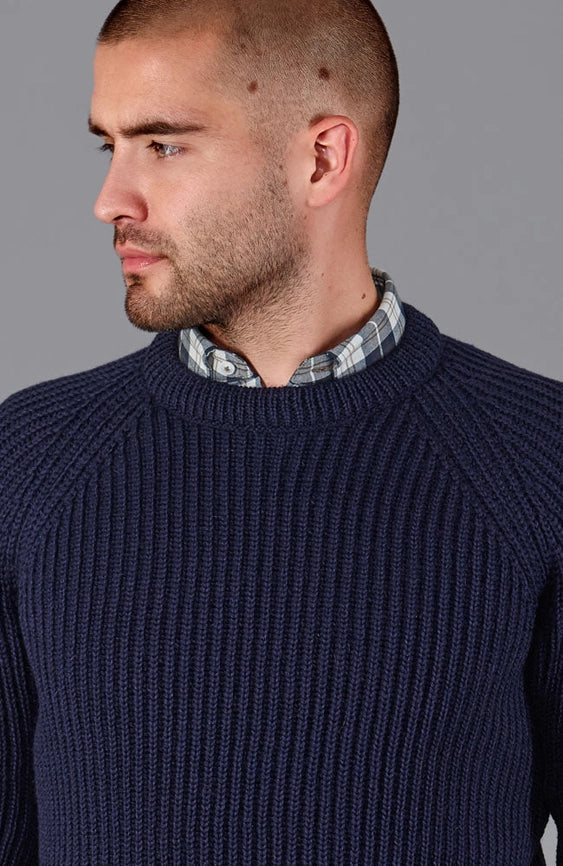 Mens 100% British Wool Heavyweight Ribbed Jumper Navy-Jumper-Paul James Knitwear-S-Navy-Urbanheer