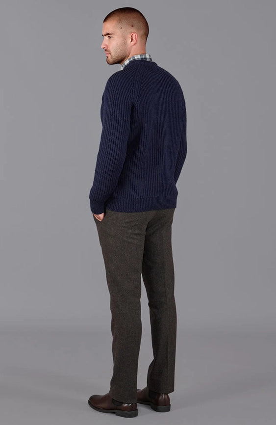 Mens 100% British Wool Heavyweight Ribbed Jumper Navy-Jumper-Paul James Knitwear-S-Navy-Urbanheer