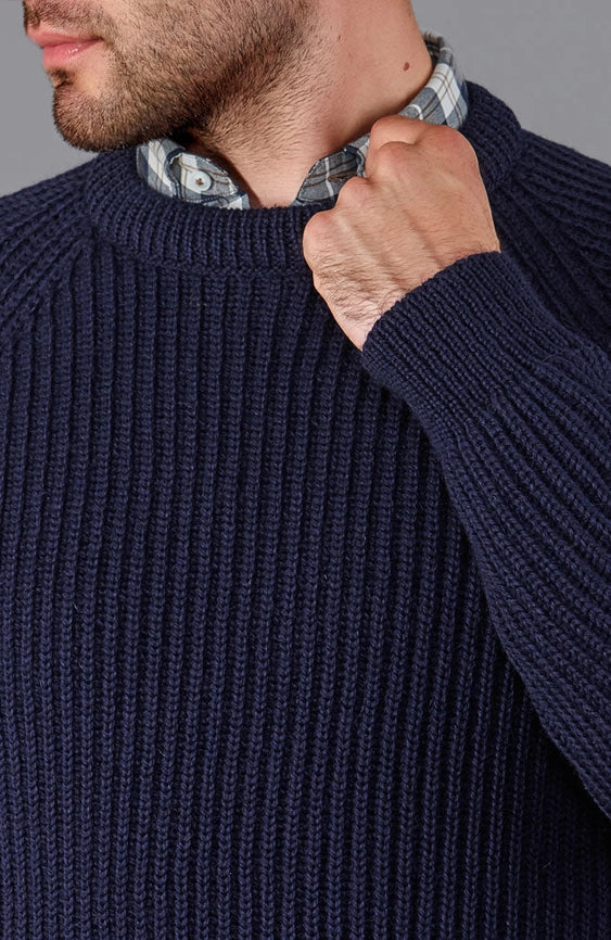Mens 100% British Wool Heavyweight Ribbed Jumper Navy-Jumper-Paul James Knitwear-S-Navy-Urbanheer