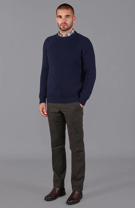 Mens 100% British Wool Heavyweight Ribbed Jumper Navy-Jumper-Paul James Knitwear-S-Navy-Urbanheer