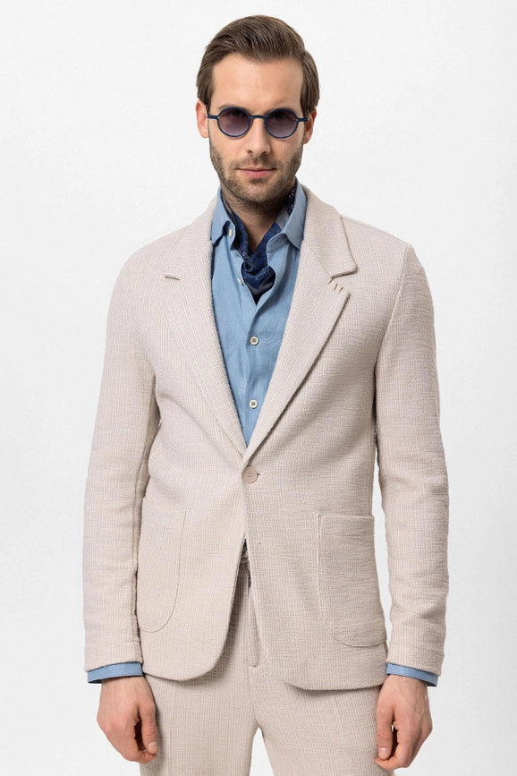 Men's Beige Textured Plain Blazer-Blazer-Wessi-S-Beige-Urbanheer