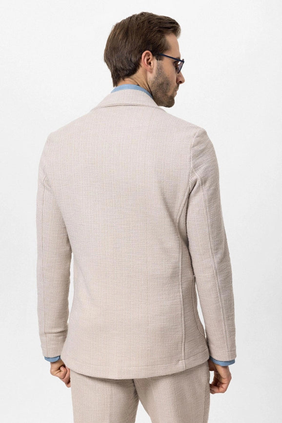 Men's Beige Textured Plain Blazer-Blazer-Wessi-S-Beige-Urbanheer