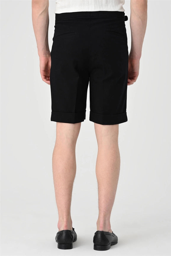 Men's Black Buckle Detailed Pleated Shorts-Shorts-Wessi-29-Black-Urbanheer