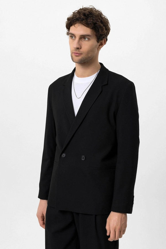 Men's Black Single-Button Double-Breasted Blazer-Blazer-Wessi-S-Black-Urbanheer