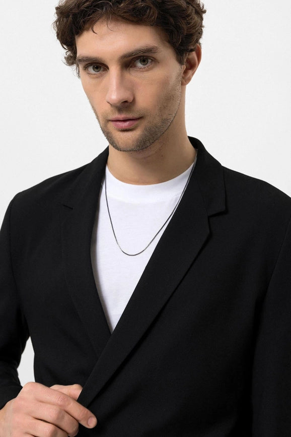Men's Black Single-Button Double-Breasted Blazer-Blazer-Wessi-S-Black-Urbanheer