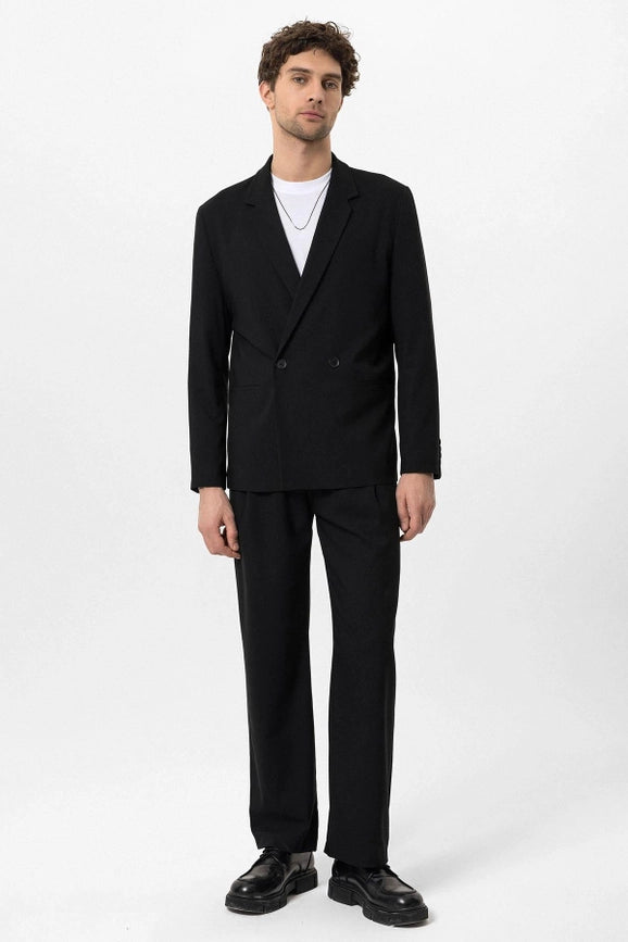 Men's Black Single-Button Double-Breasted Blazer-Blazer-Wessi-S-Black-Urbanheer