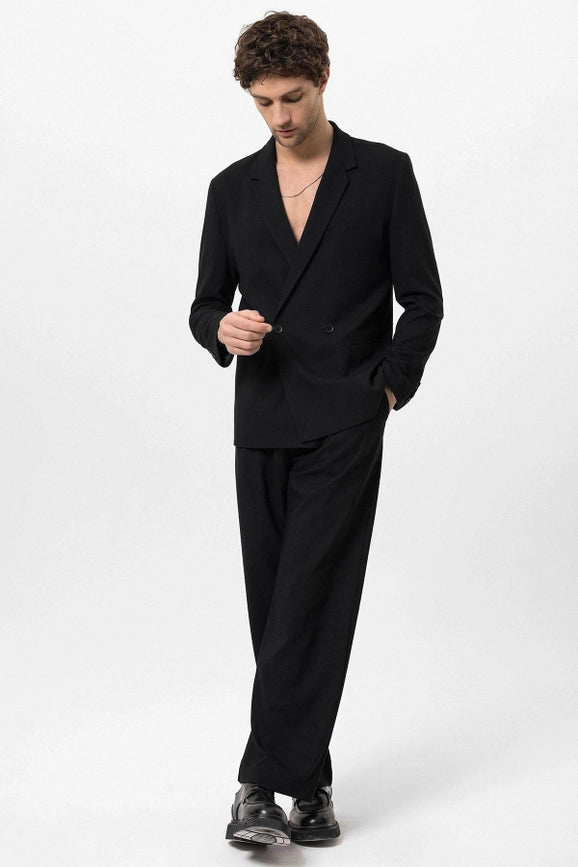 Men's Black Single-Button Double-Breasted Blazer-Blazer-Wessi-S-Black-Urbanheer