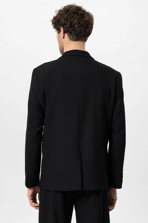 Men's Black Single-Button Double-Breasted Blazer-Blazer-Wessi-S-Black-Urbanheer