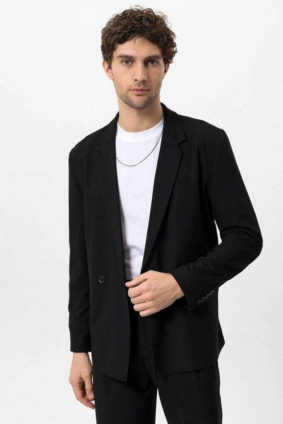 Men's Black Single-Button Double-Breasted Blazer-Blazer-Wessi-S-Black-Urbanheer