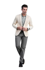 Men's Blazers Skinny Fit Knit Dinner Jacket, Light Tan-Blazers-Suits America-XS-Tan-Urbanheer