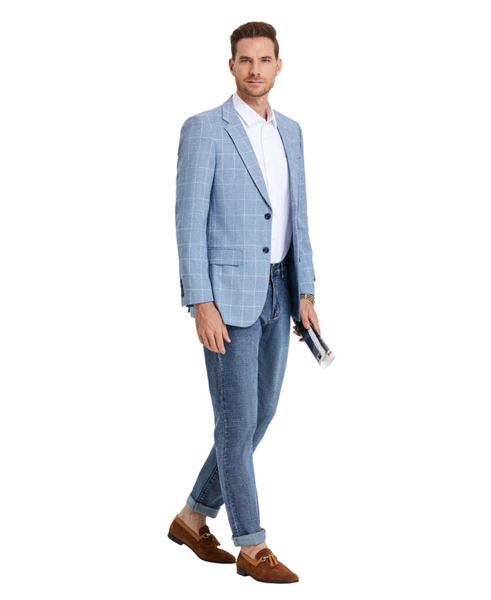 Men's Blazers Windowpane Slim Fit, Baby Blue Jacket-Blazers-Suits America-XS-Denim Blue-Urbanheer