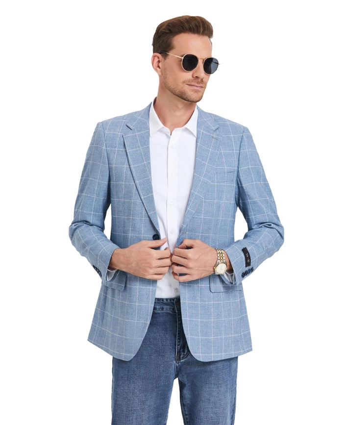 Men's Blazers Windowpane Slim Fit, Baby Blue Jacket-Blazers-Suits America-XS-Denim Blue-Urbanheer