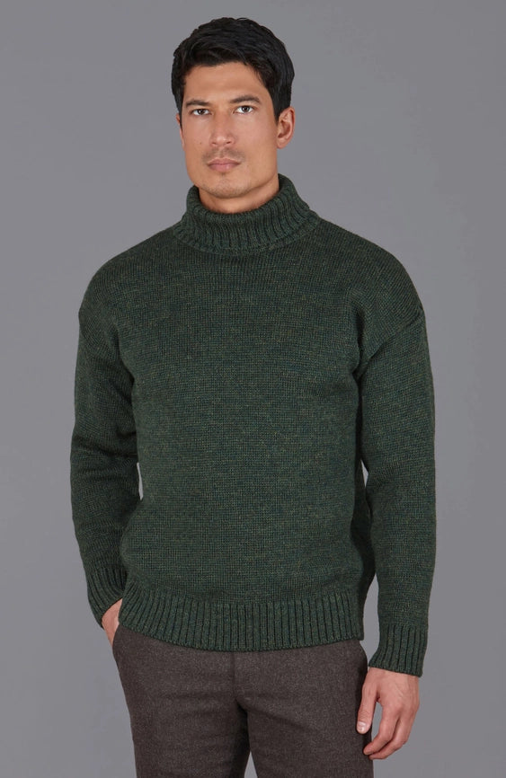 Mens British Wool Submariner Roll Neck Jumper Loden Green-Jumper-Paul James Knitwear-L-Loden Green-Urbanheer