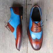 Men's Brown & Blue Leather Wingtip Oxford Shoes-Shoes - Men-The Royale Leather-US 6/ UK 5.5/ EUR 39-Urbanheer