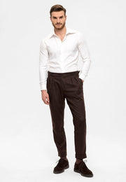 Men's Brown High Waist Double Pleated Trousers-Trousers-Wessi-31-Brown-Urbanheer