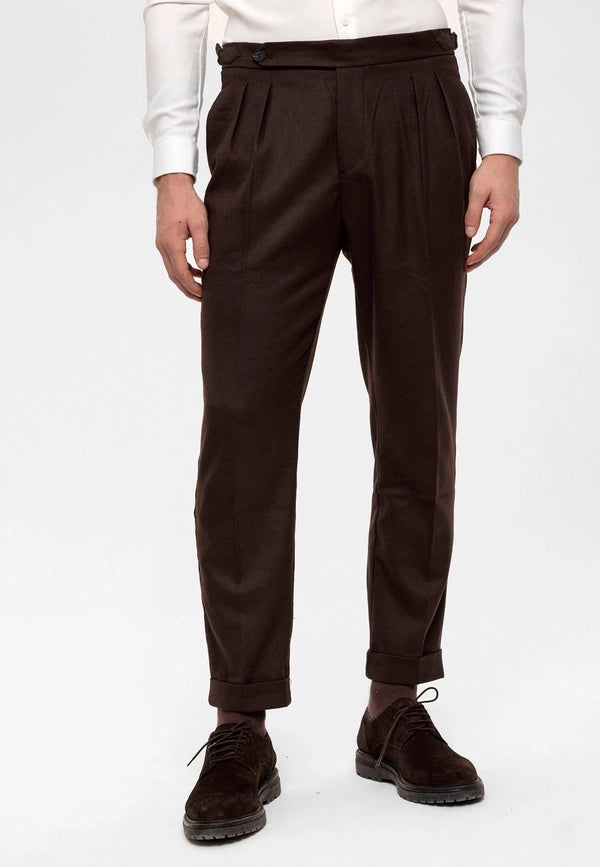 Men's Brown High Waist Double Pleated Trousers-Trousers-Wessi-31-Brown-Urbanheer