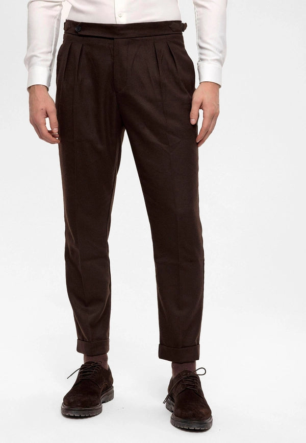 Men's Brown High Waist Double Pleated Trousers-Trousers-Wessi-31-Brown-Urbanheer