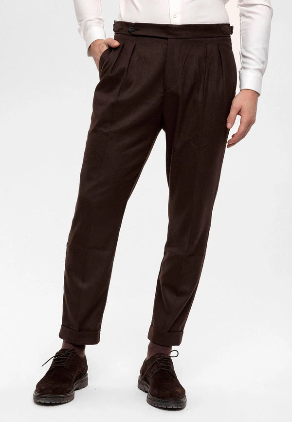 Men's Brown High Waist Double Pleated Trousers-Trousers-Wessi-31-Brown-Urbanheer