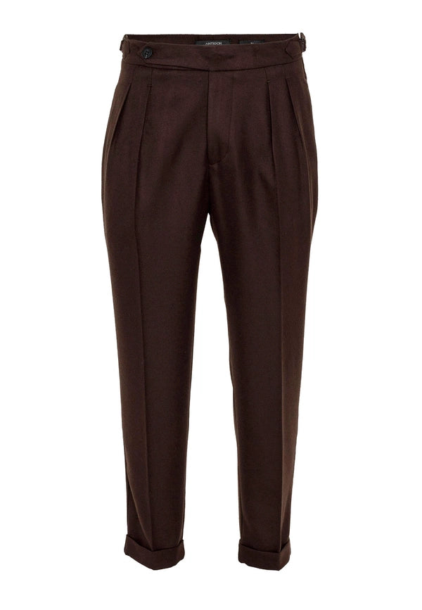 Men's Brown High Waist Double Pleated Trousers-Trousers-Wessi-31-Brown-Urbanheer