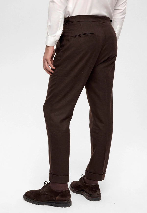 Men's Brown High Waist Double Pleated Trousers-Trousers-Wessi-31-Brown-Urbanheer