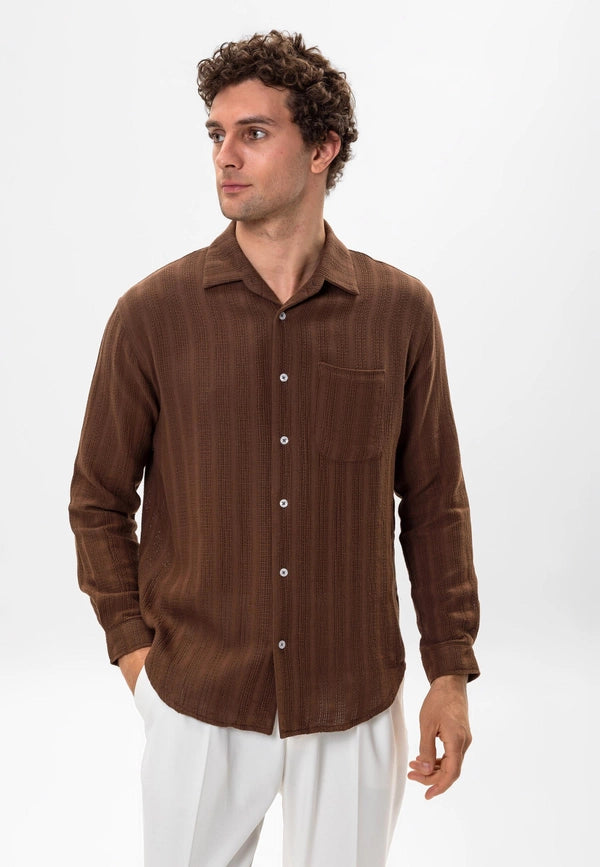Men's Brown Knitted Detail Shirt-Shirts-Wessi-S-Brown-Urbanheer
