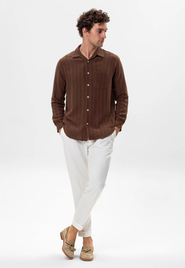 Men's Brown Knitted Detail Shirt-Shirts-Wessi-S-Brown-Urbanheer