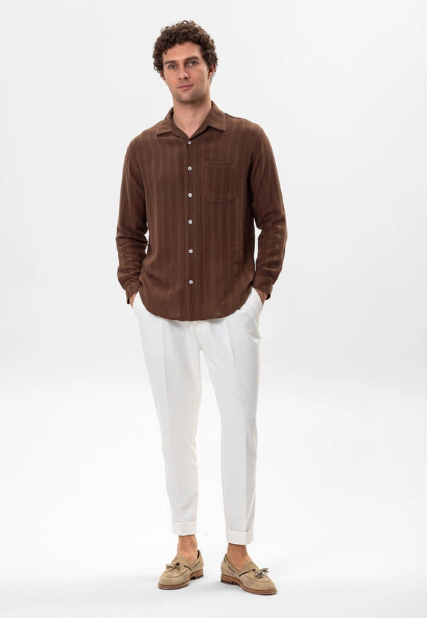 Men's Brown Knitted Detail Shirt-Shirts-Wessi-S-Brown-Urbanheer