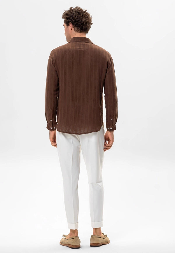 Men's Brown Knitted Detail Shirt-Shirts-Wessi-S-Brown-Urbanheer