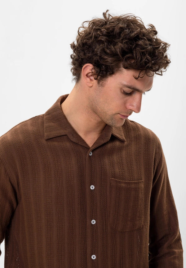 Men's Brown Knitted Detail Shirt-Shirts-Wessi-S-Brown-Urbanheer