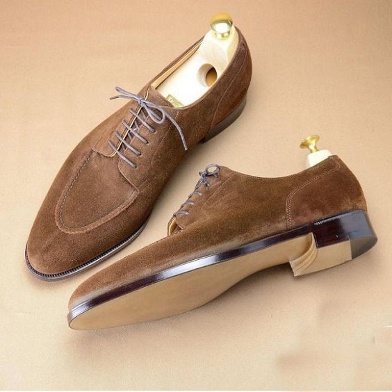 Men's Brown Suede Slip Toe Formal Dress Shoes-Shoes - Men-The Royale Leather-US 6/ UK 5.5/ EUR 39-Urbanheer