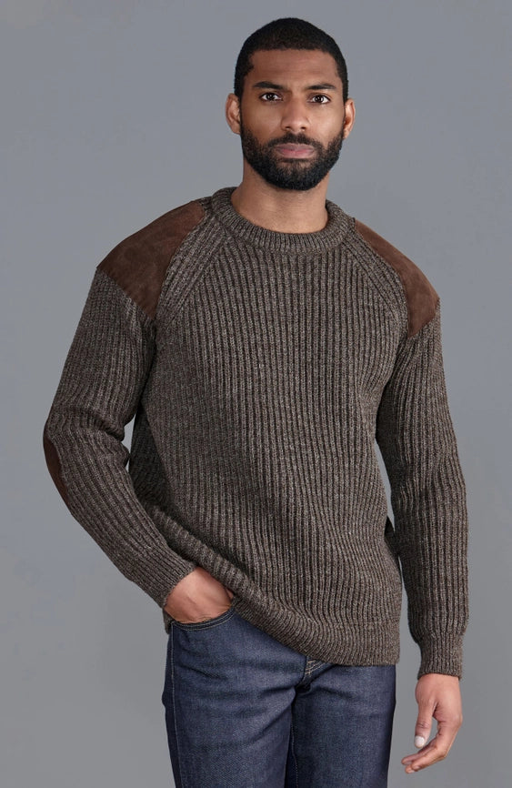 Mens Chunky British Wool Ribbed Shooting Jumper Brown-Jumper-Paul James Knitwear-S-Brown-Urbanheer